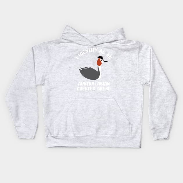 I Identify as an Australasian Crested Grebe Kids Hoodie by Alissa Carin